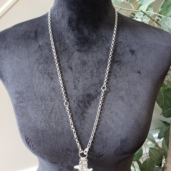 Womens Silver Tone Starfish Pendant Cable Chain Necklace with Lobster Clasp - Picture 2 of 5
